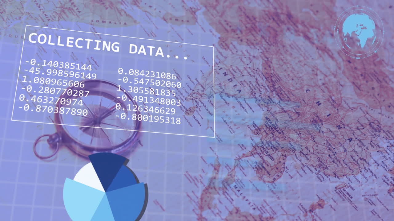 animación del procesamiento de datos financieros sobre el mapa del mundo