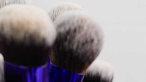 close-up of a collection of makeup brushes