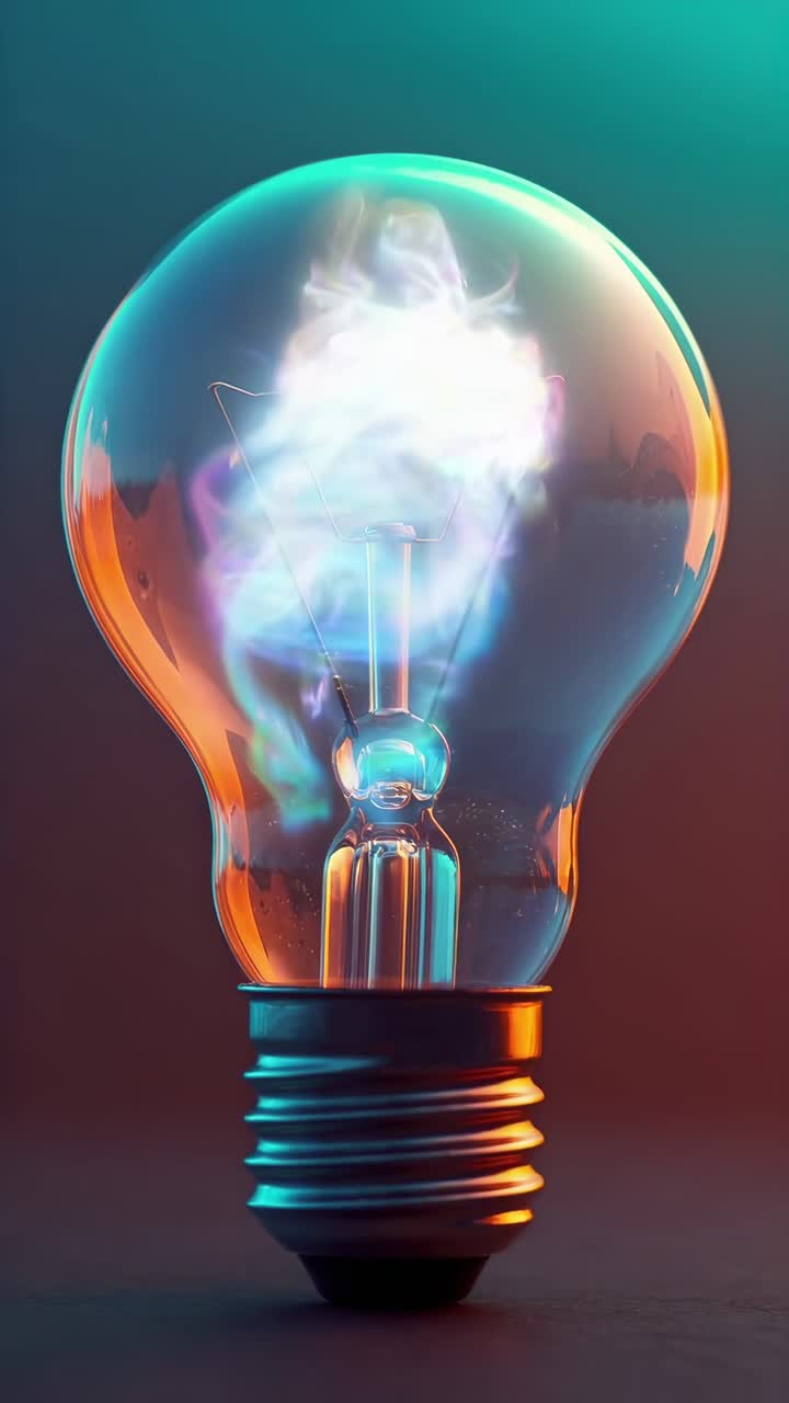 Fumo colorato che turbina e brilla all'interno di una lampadina