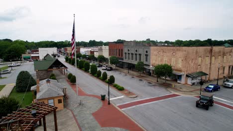 seneca aerial shot through the american and south carolina flags