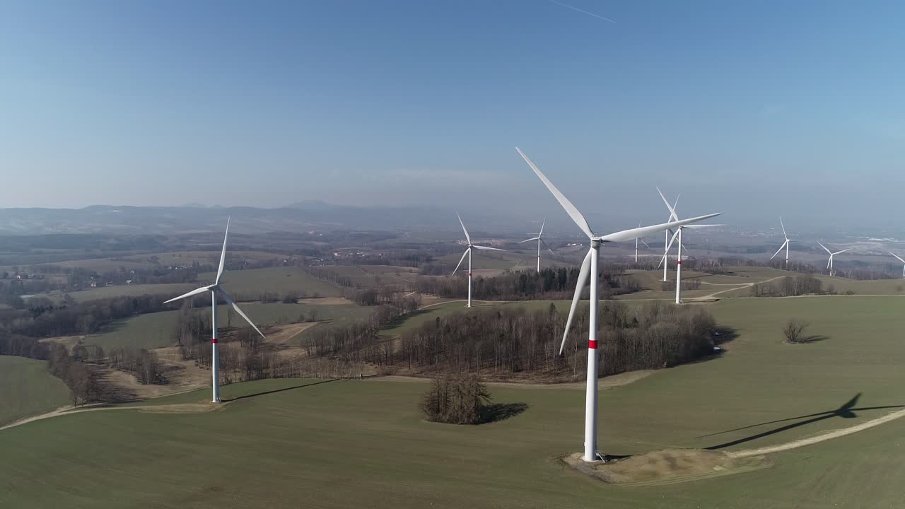 Wind turbines creating electric power in Czech Republic