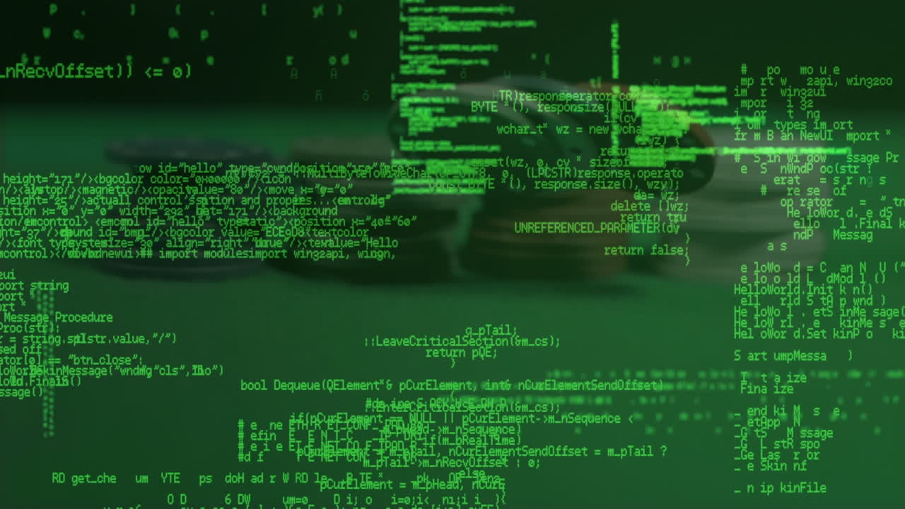 Animation of data processing over casino chips