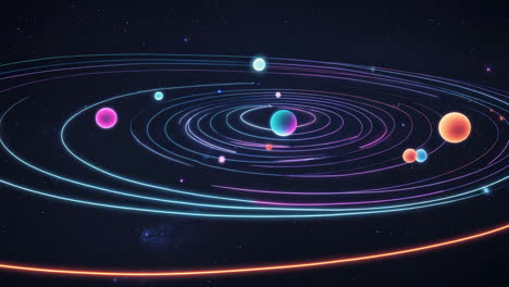 abstract neon planetary system in space