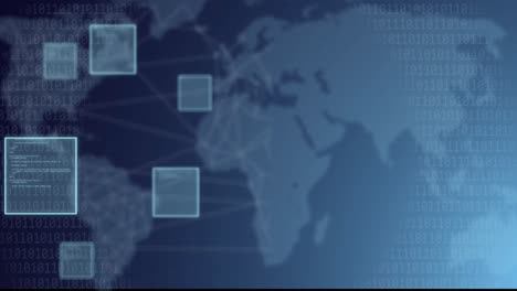 Animación-De-Cuadrados-Con-Procesamiento-De-Datos-Sobre-El-Mapa-Mundial.