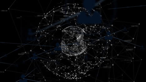 animation of networks of connections with icons over globe on black background