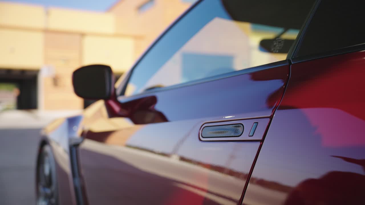 Slow motion slider shot of a GTR red sportscar