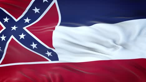 la bandera de mississippi (estado de los estados unidos) ondeando en el viento con una textura de tela muy detallada. bucle sin costuras