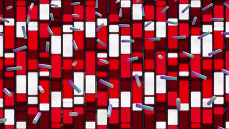 animazione di forme cadenti su forme geometriche rosse