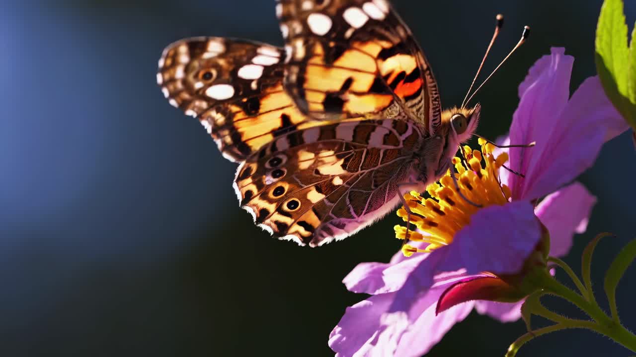Video ripreso dal basso che cattura un prato soleggiato con fiori selvatici colorati, focalizzandosi sull'erba rigogliosa.