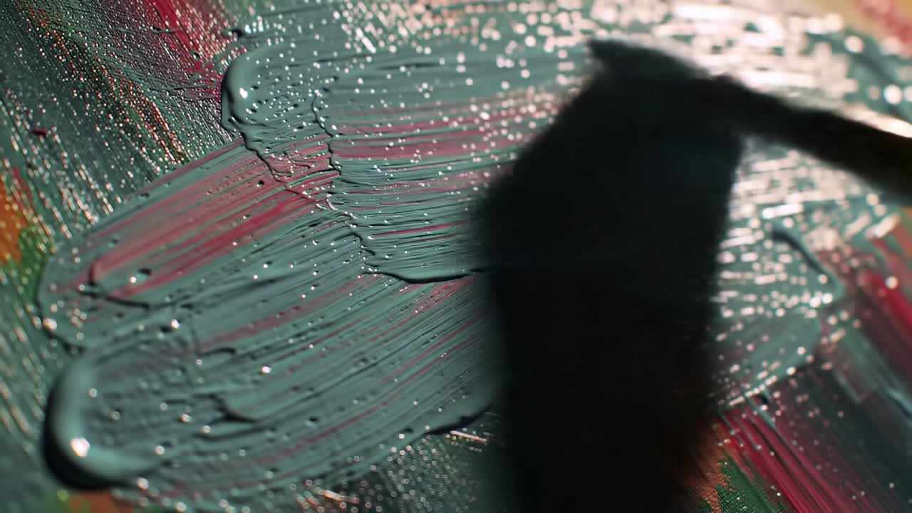 Artistic Brushstrokes on Canvas: A Close-Up View of Vibrant Paint Application Captured in Moving Frames, Highlighting the Textures and Colors of Creative Expression