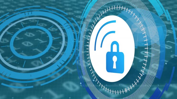 Animation of data processing with padlock icon over blue background