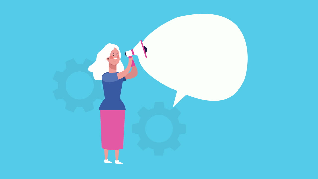 메가폰과 연설 버블을 가진 사업가