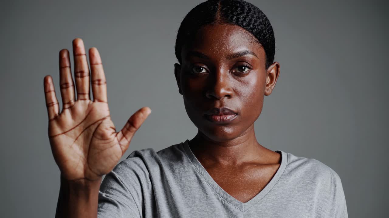 mujer haciendo un gesto de parada