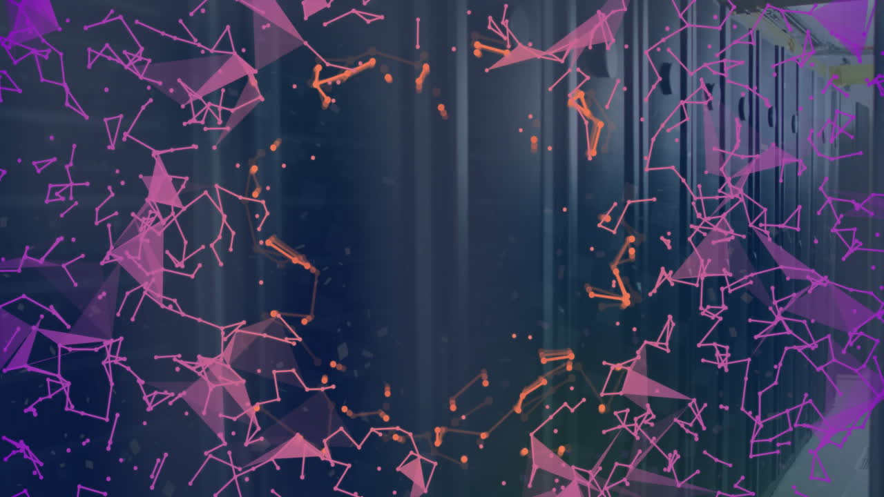 Animation of network of connections and data processing over computer servers