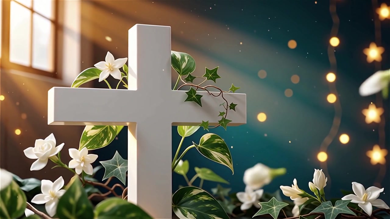 Cruz Cristiana con Luz Celestial, Fondo para Adoración.
