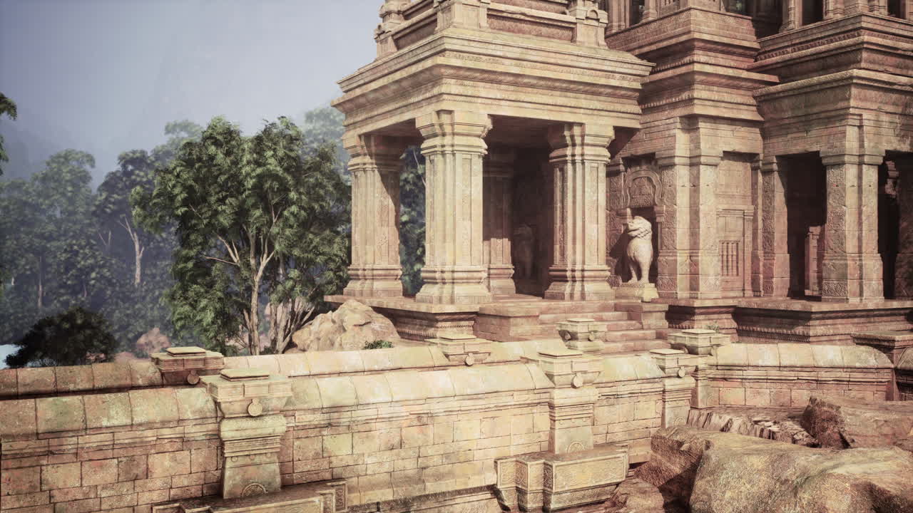 ruinas de templos antiguos con estatuas en la parte superior