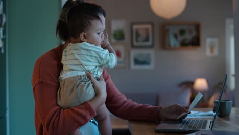 Laptop,-remote-work-and-paper-for-mother