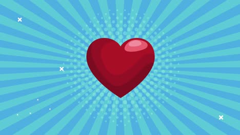 world heart day animation with heart in sunburst