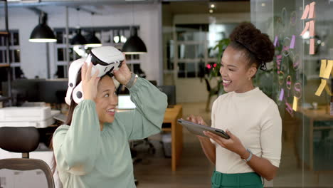 diverse business colleagues interact in a modern office setting