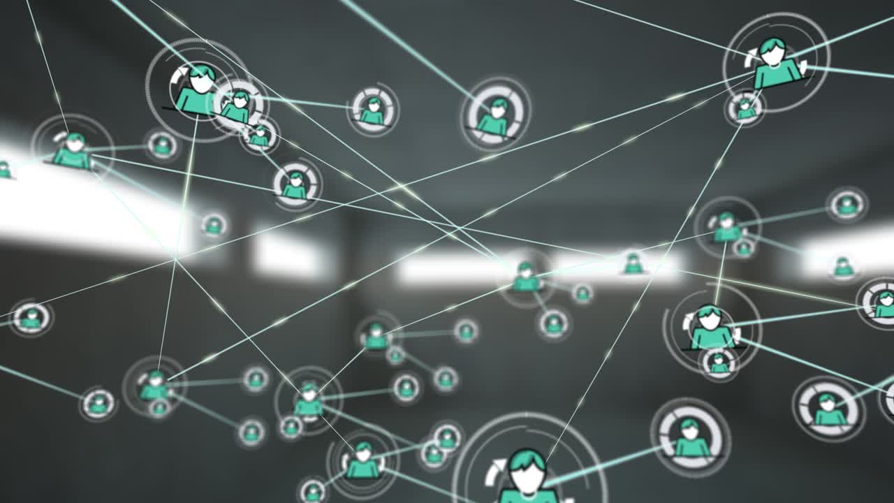 Animazione di una rete di connessioni su sfondo blu navy