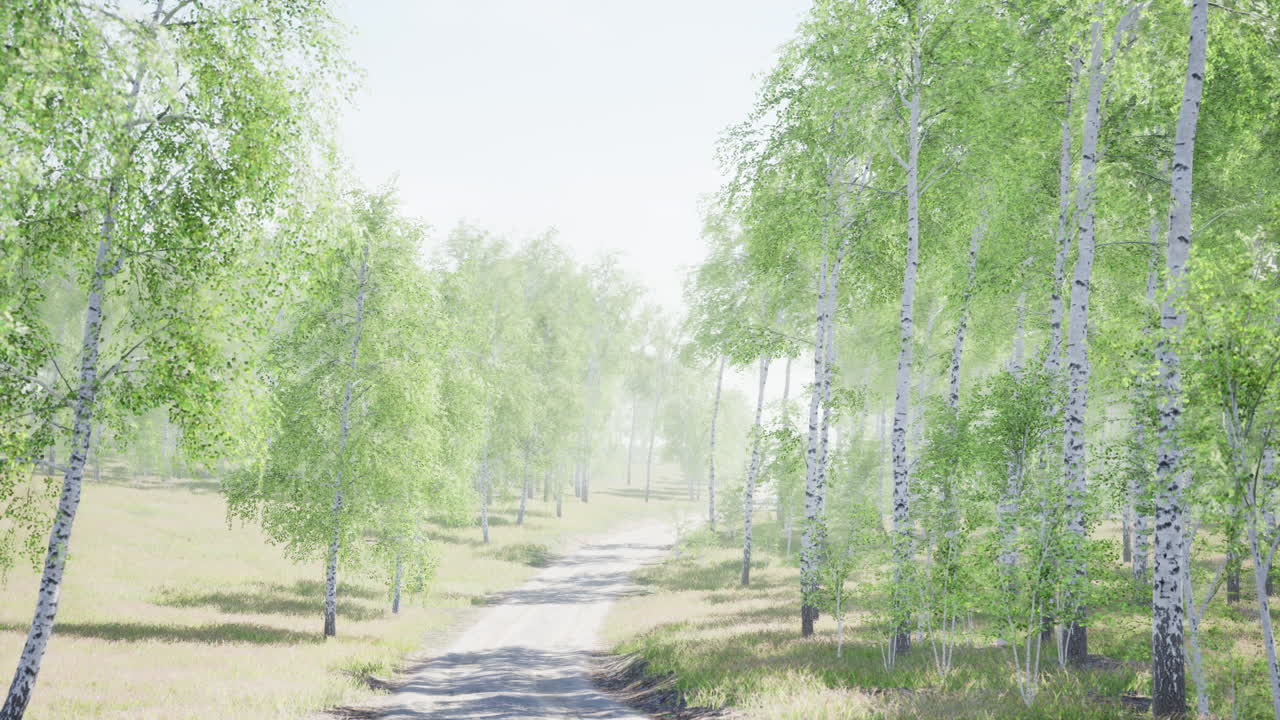 아침 햇빛에 자작나무 숲