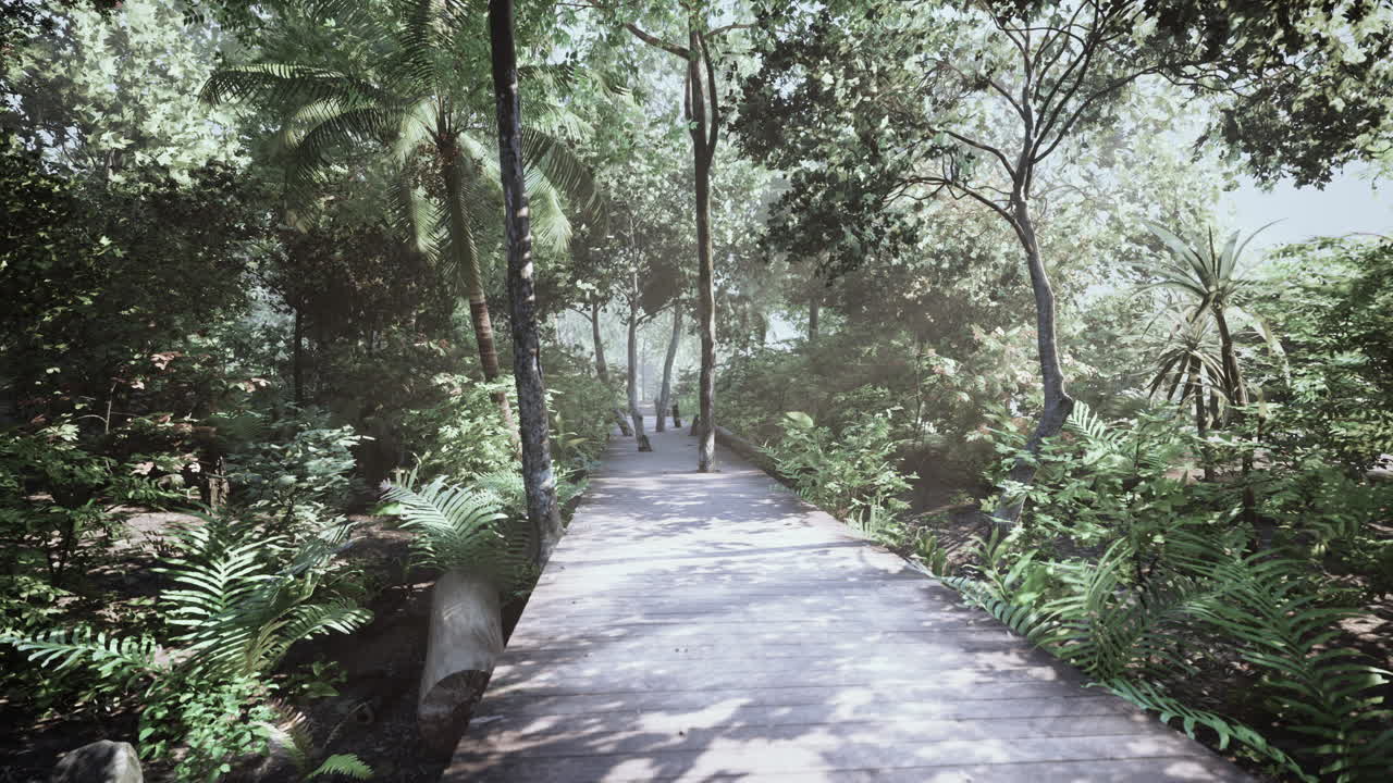 Wooden deck path in the forest
