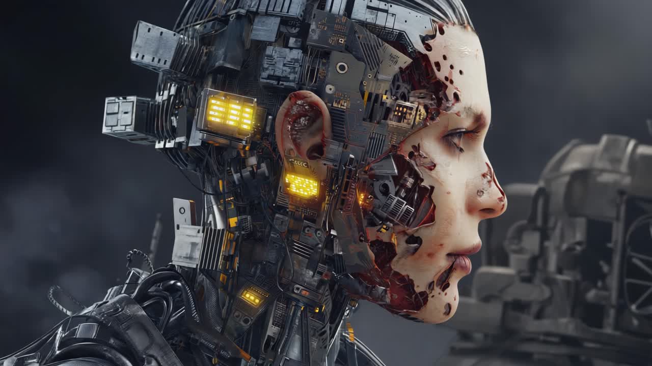 Cyborg Head with Exposed Circuitry