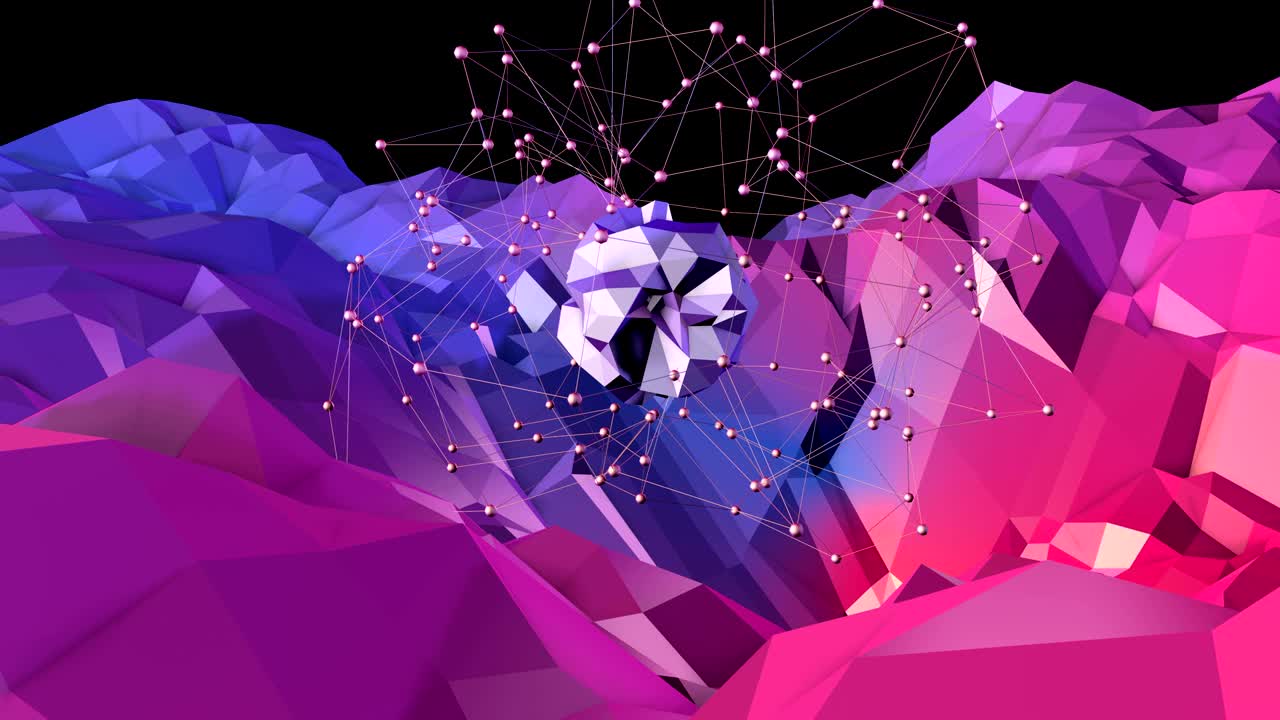 Abstract simple blue red low poly 3D surface as technology background. Soft geometric low poly motion background with pure blue red polygons. 4K Fullhd seamless loop background with gradient blue red