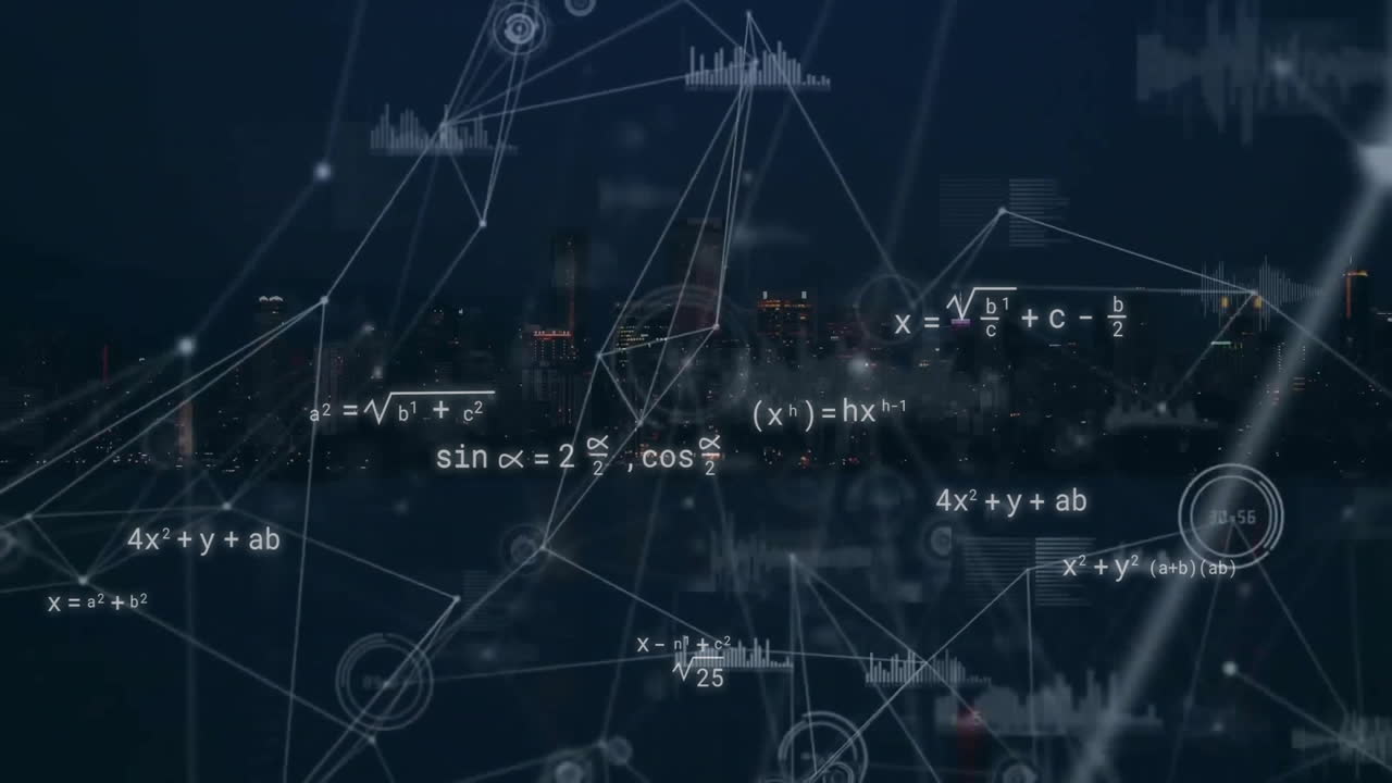 Animation of cityscape and diagrams over data processing