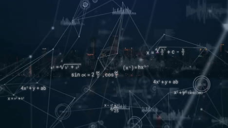 animation of cityscape and diagrams over data processing