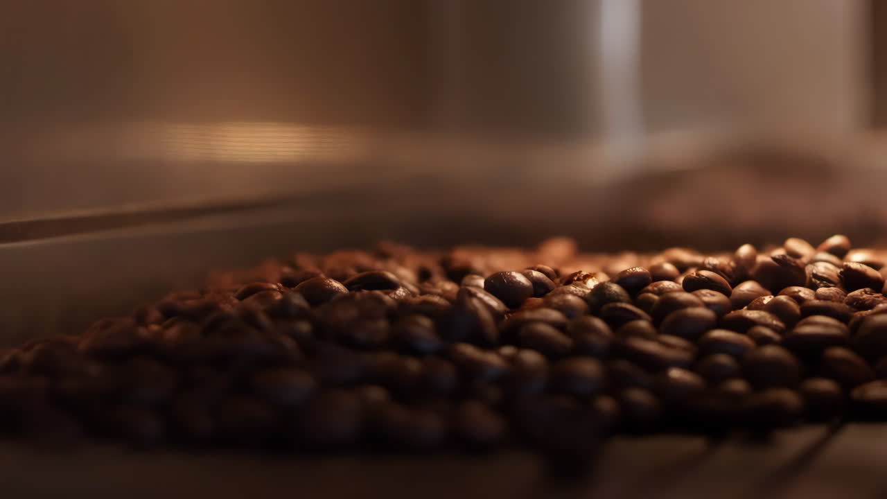Fresh Coffee Beans Roasting in a Commercial Roaster