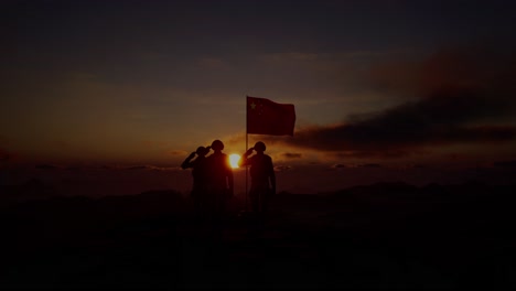 silhouette of a soldier with the china flag stands against the background of a sunset or sunrise. concept of national holidays. commemoration day