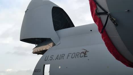 a c-5 galaxy heavy transport airplane with open nose cargo door static