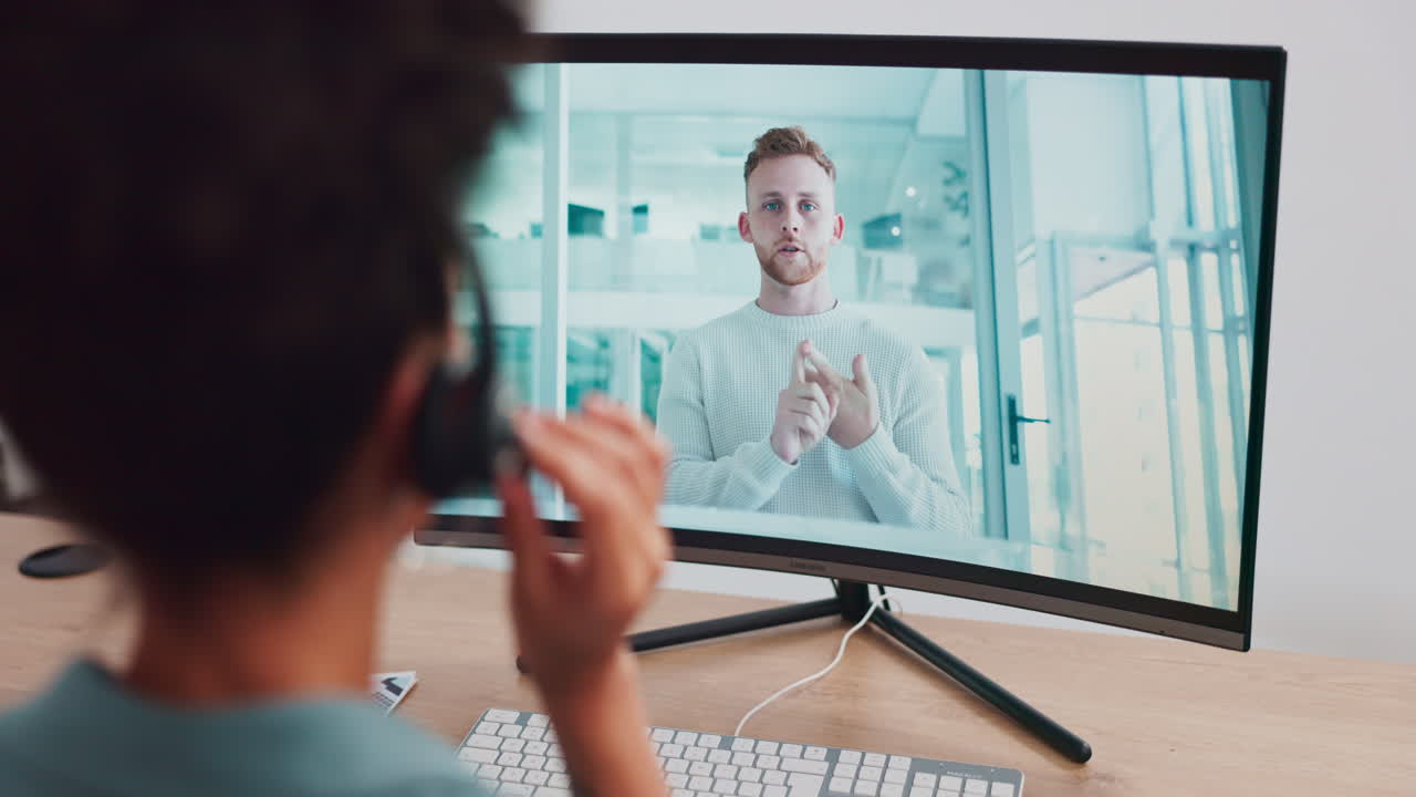 Computer, video call or black woman in a call