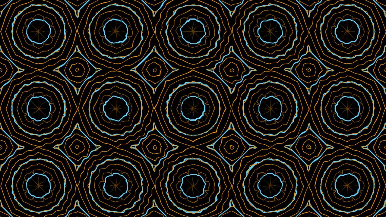 Linhas digitais de luz azul-água e laranja em animação de mosaico com padrão decorativo. Fundo de motion graphic em loop contínuo
