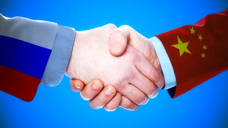 russia - china / handshake concept animation about countries and politics / with matte channel