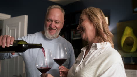 pareja bebiendo vino en casa