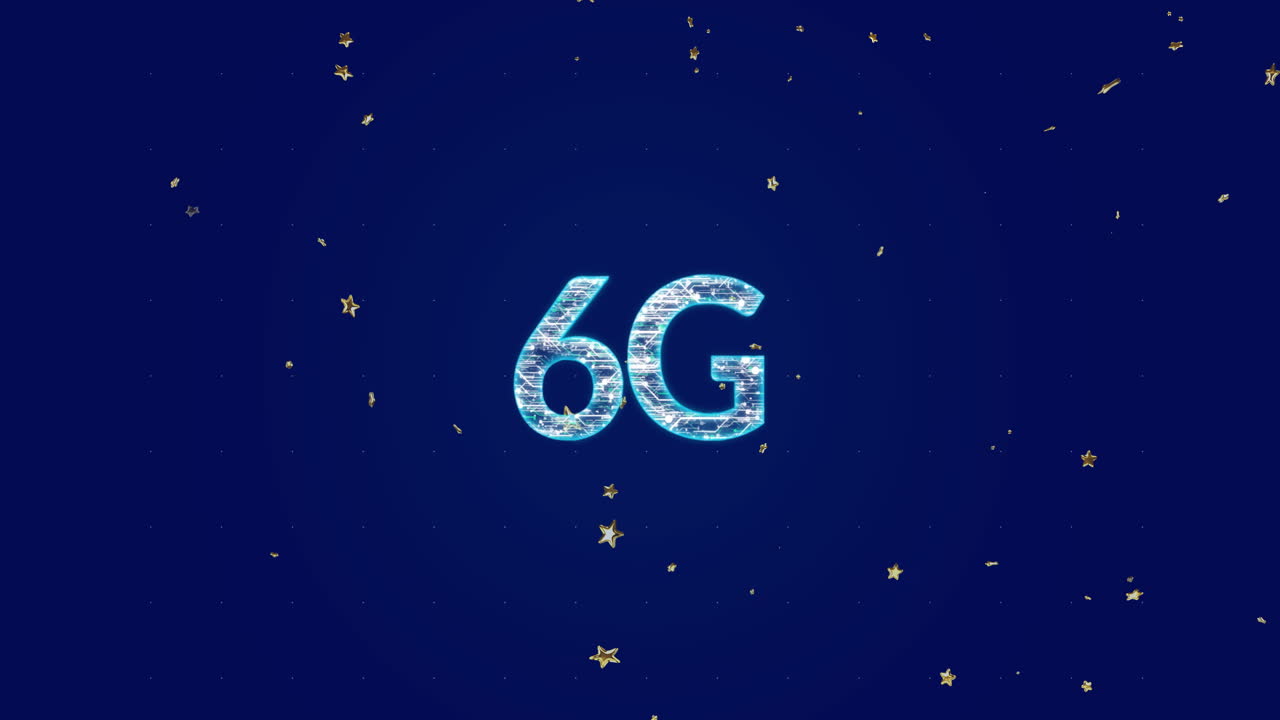 animación de estrellas que se mueven sobre 6g texto en fondo azul
