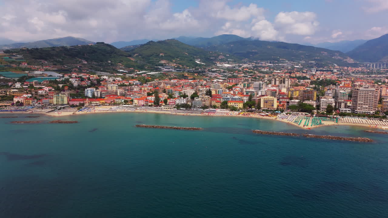 A scenic ligurian town by the crystal-clear mediterranean sea, aerial view