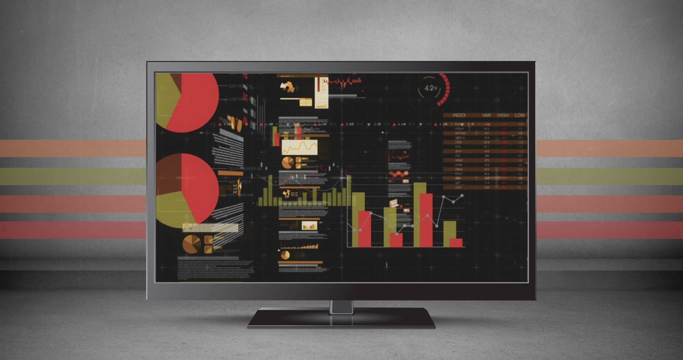 Animation of data processing on screen over grey background