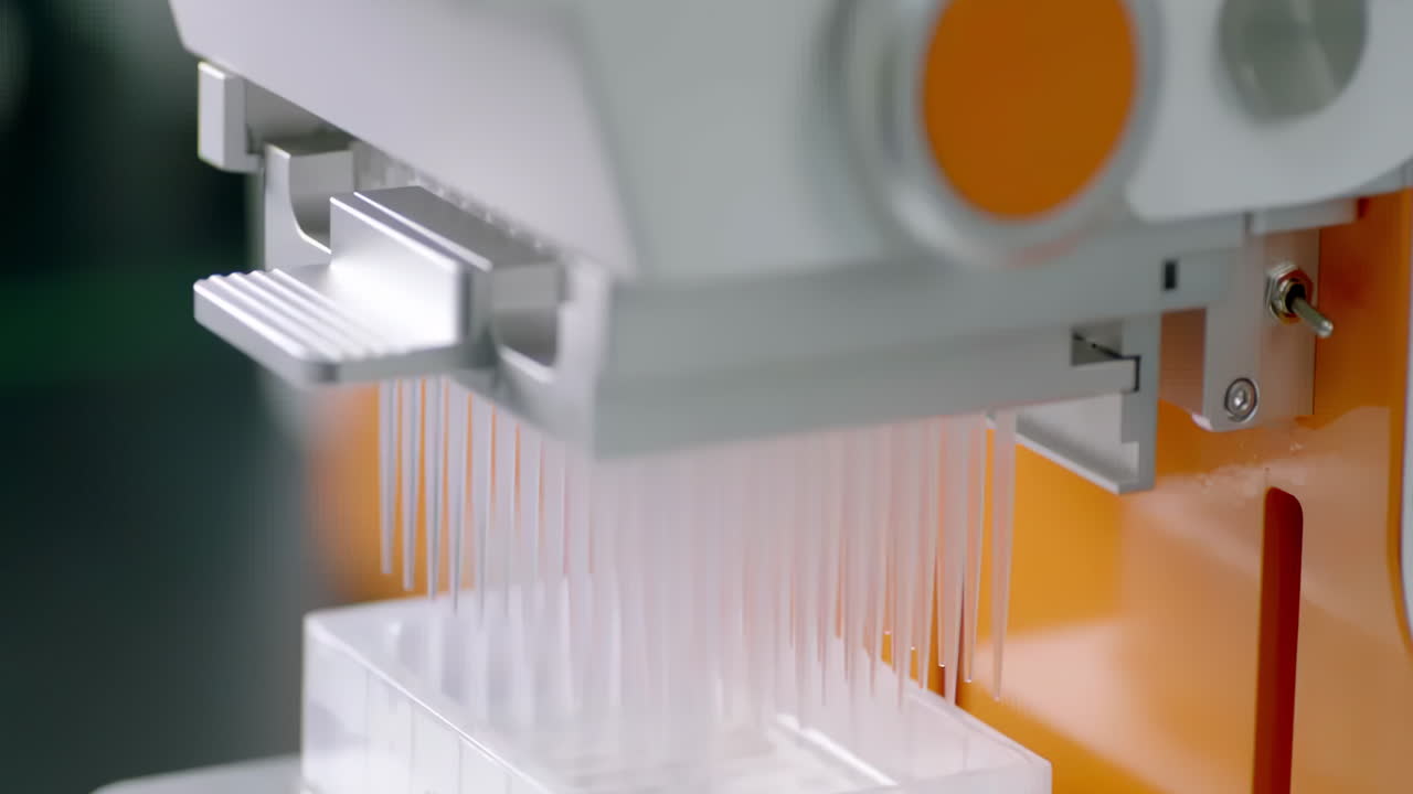 Automated Liquid Handling System Progress Multichannel Pipette Filling Microplate with Samples Scientific Research Laboratory Technology Equipment Precise Accurate High Quality