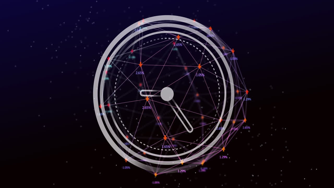 animación del reloj moviéndose sobre las conexiones en fondo negro