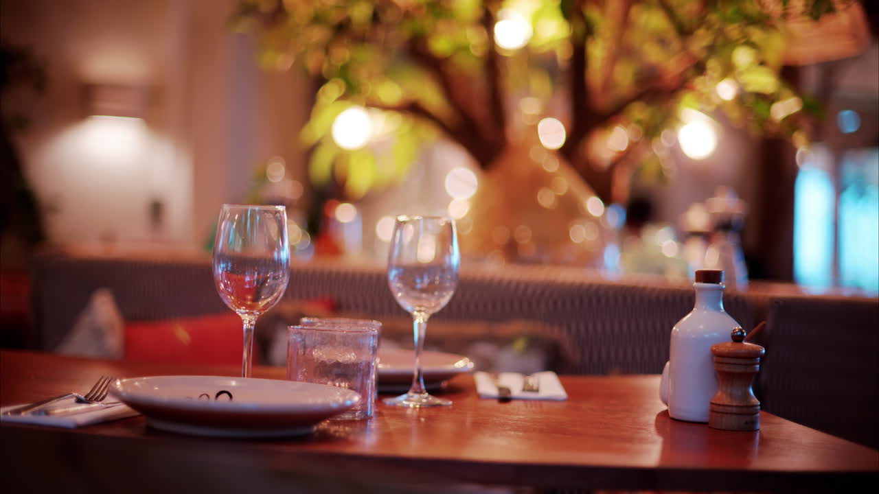 View of set tables and the atmosphere at a restaurant