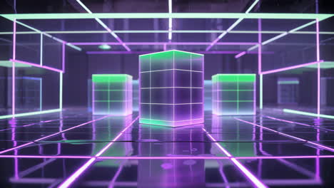 glowing neon cubes in a futuristic grid environment