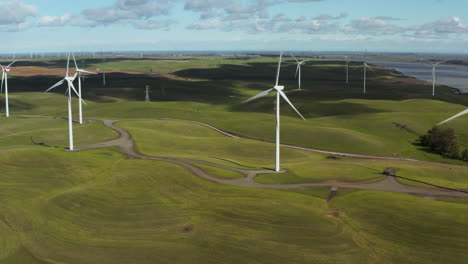 Drone-footage-of-Green-wind-turbines-in-Rio-Vista-California-Wind-Turbine-Farm
