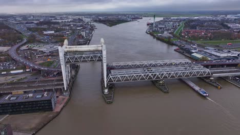 railway steel truss bridge, dordrecht city, south holland, netherlands