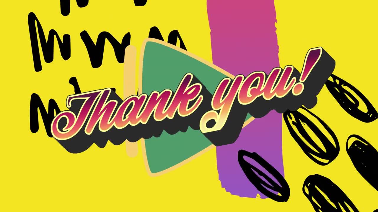 다채로운 그래픽과 모양 위에 감사 텍스트의 애니메이션