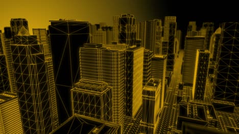 looping orange wireframe city – flying through