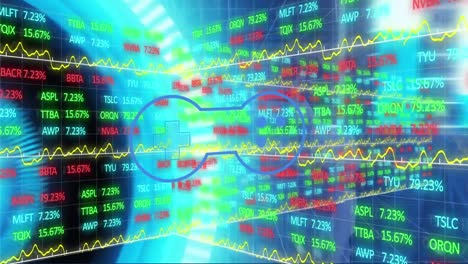animación del procesamiento de datos a través del icono del gamepad y los trabajadores caucásicos en la sala del servidor