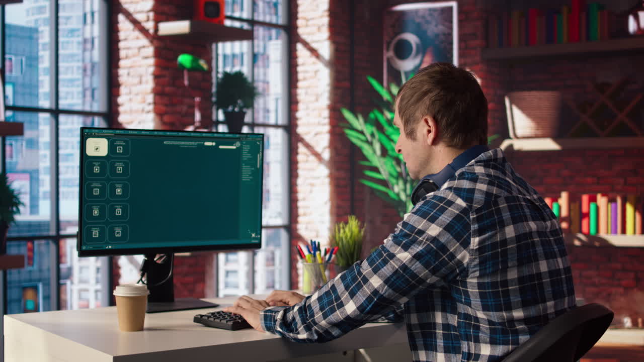 그래픽 디자이너는 ux for ai 소프트웨어를 설계하고 텍스트 프롬프트를 사진으로 변환합니다.